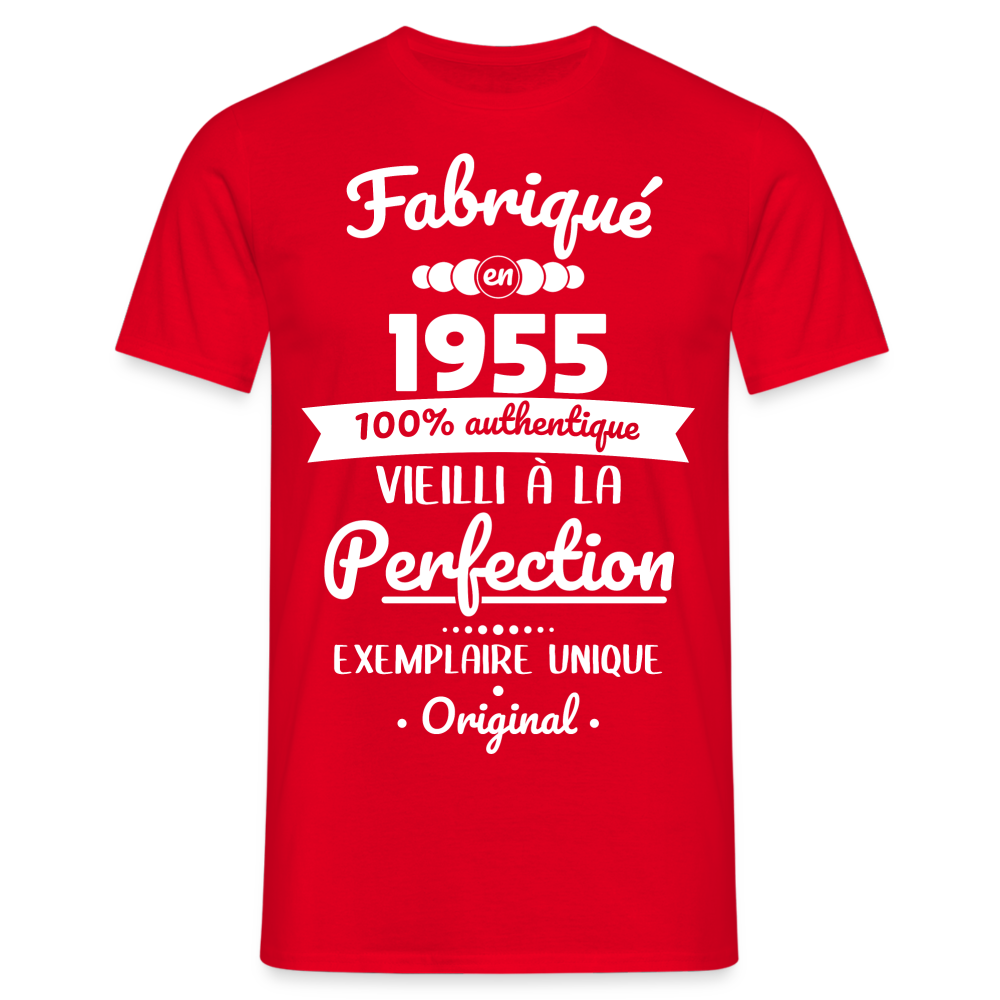 T-shirt Homme - Anniversaire 70 Ans - Fabriqué en 1955 - rouge