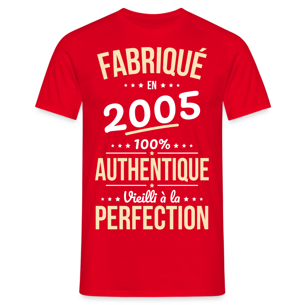 T-shirt Homme - Anniversaire 20 Ans - Fabriqué en 2005 - rouge