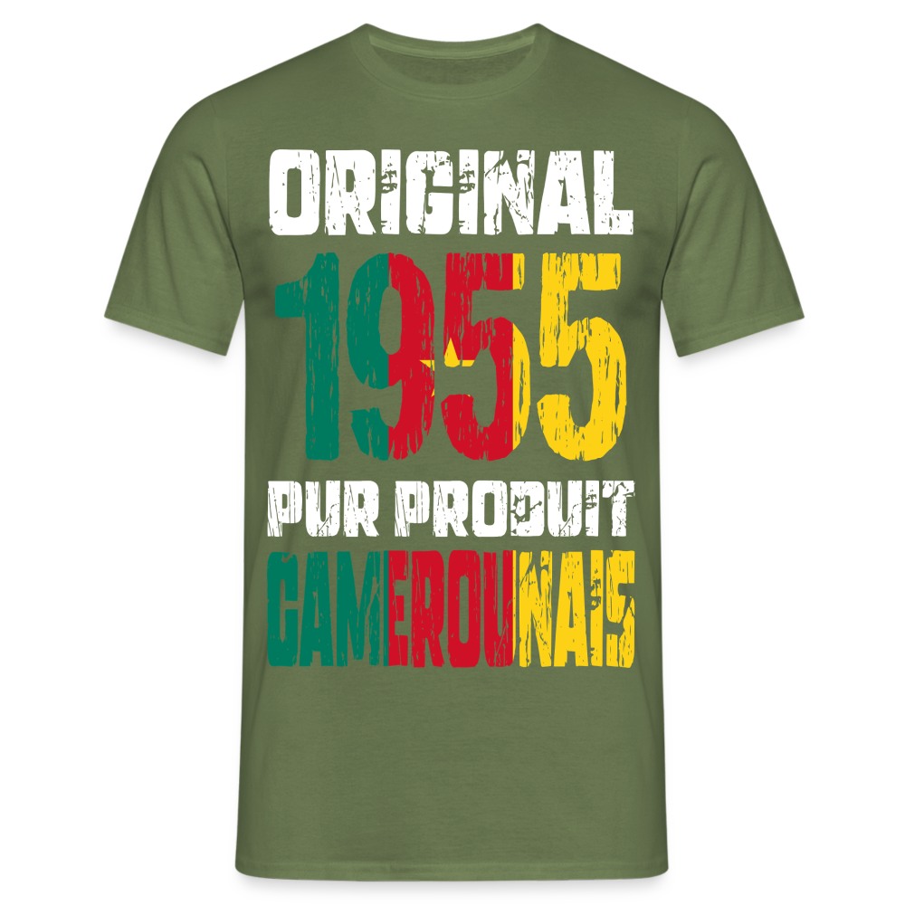 T-shirt Homme - Anniversaire 70 Ans - Original 1955 - Pur produit Camerounais - vert militaire