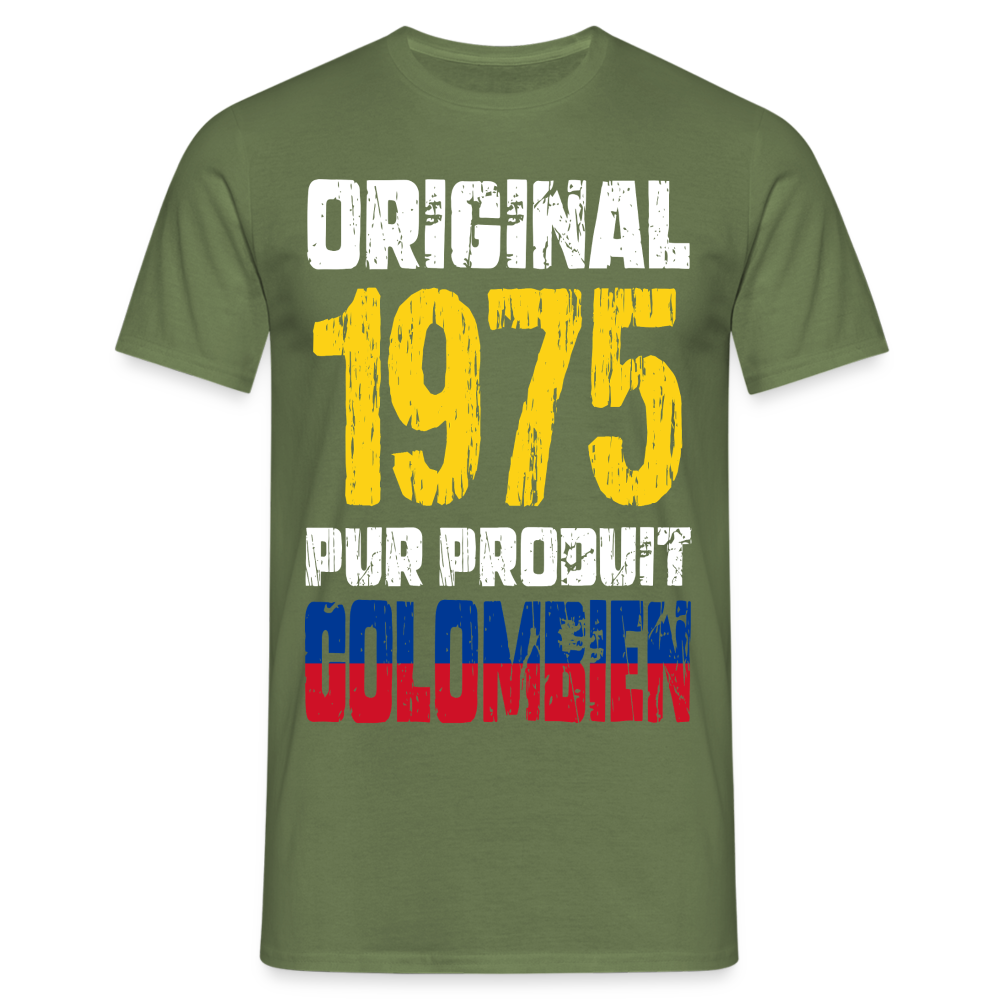 T-shirt Homme - Anniversaire 50 Ans - Original 1975 - Pur produit Colombien - vert militaire