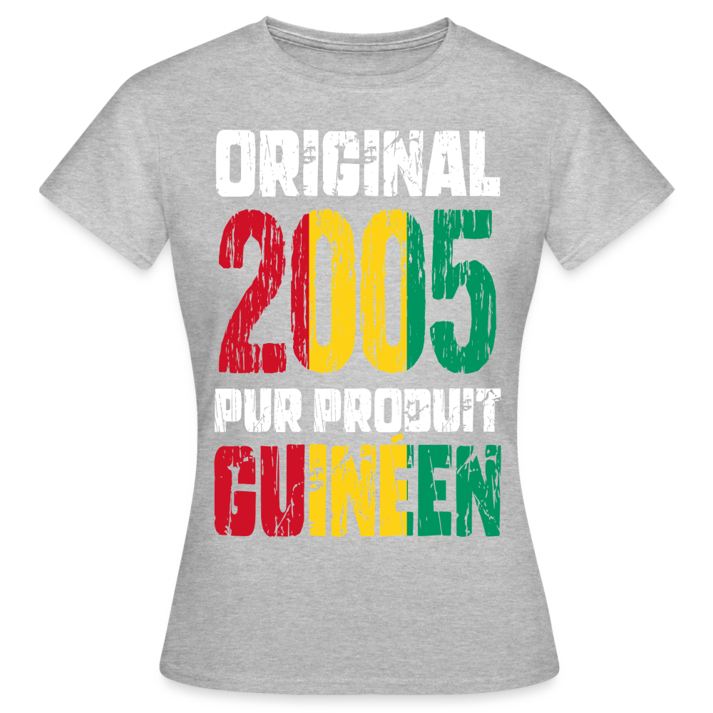 T-shirt Femme - Anniversaire 20 Ans - Original 2005 - Pur produit Guinéen - gris chiné