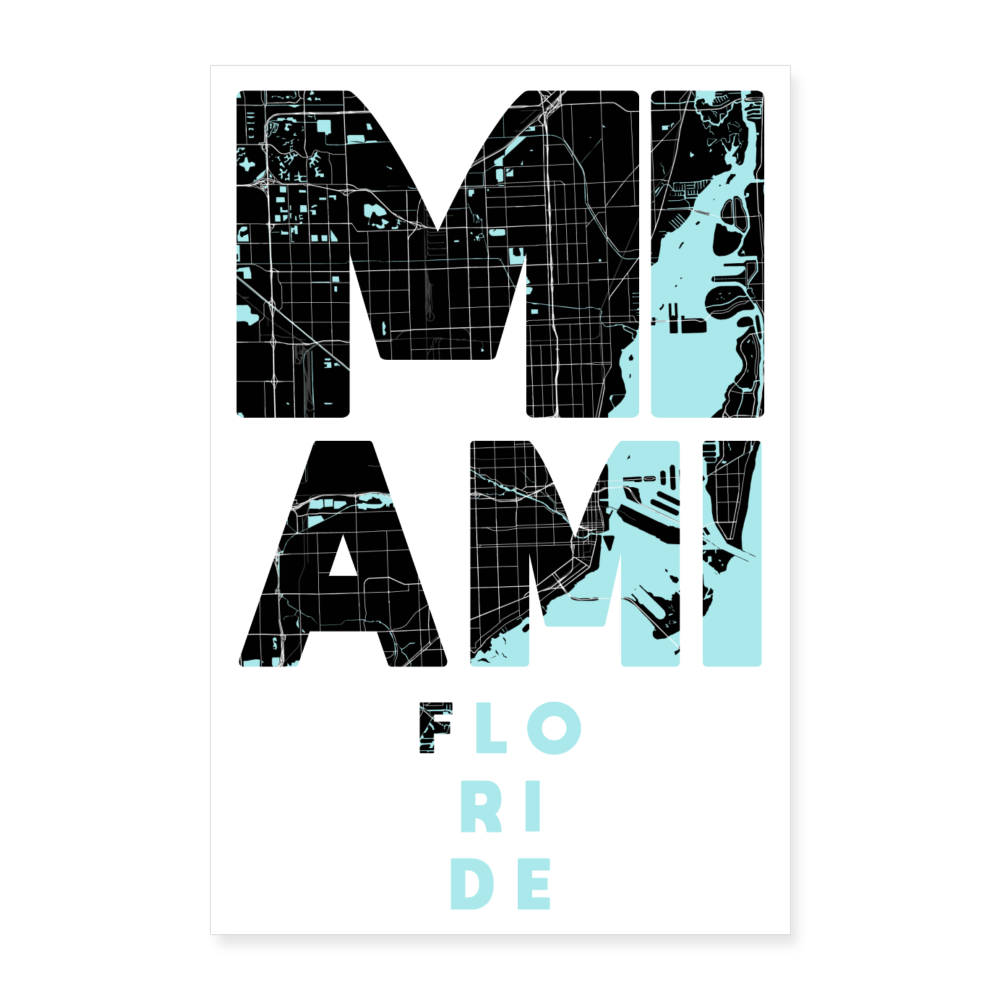 Poster Miami - Plan Miami - 40 x 60 cm - blanc