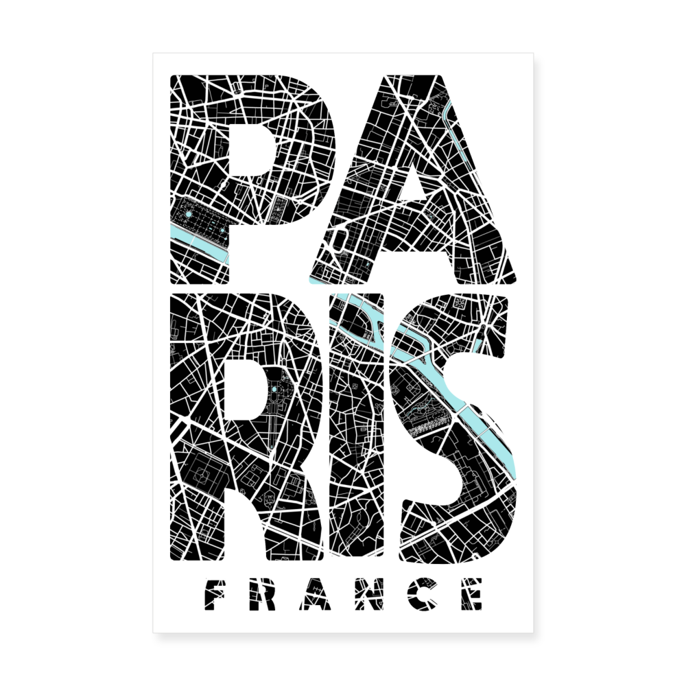 Poster Paris - Plan Paris - 20 x 30 cm - blanc