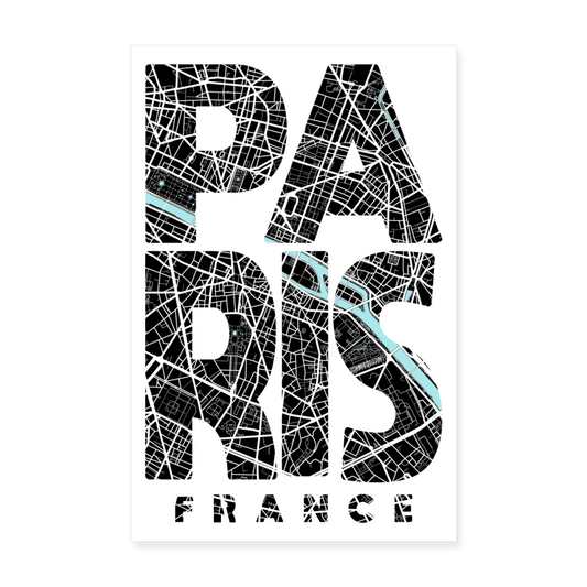 Poster Paris - Plan Paris - 20 x 30 cm - blanc