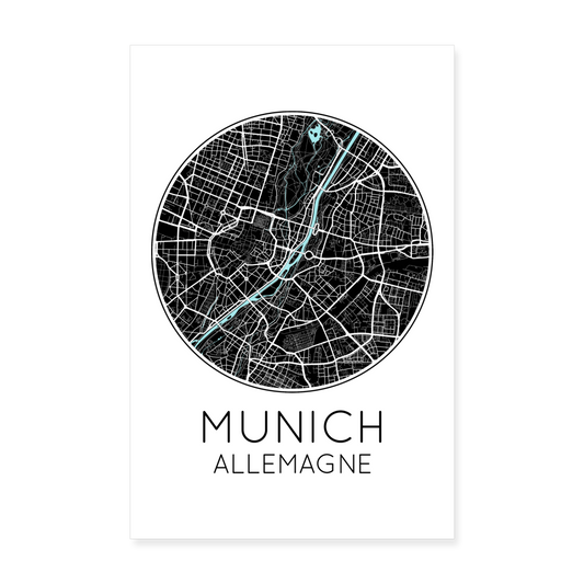 Poster Munich - Plan Munich - 20 x 30 cm - blanc