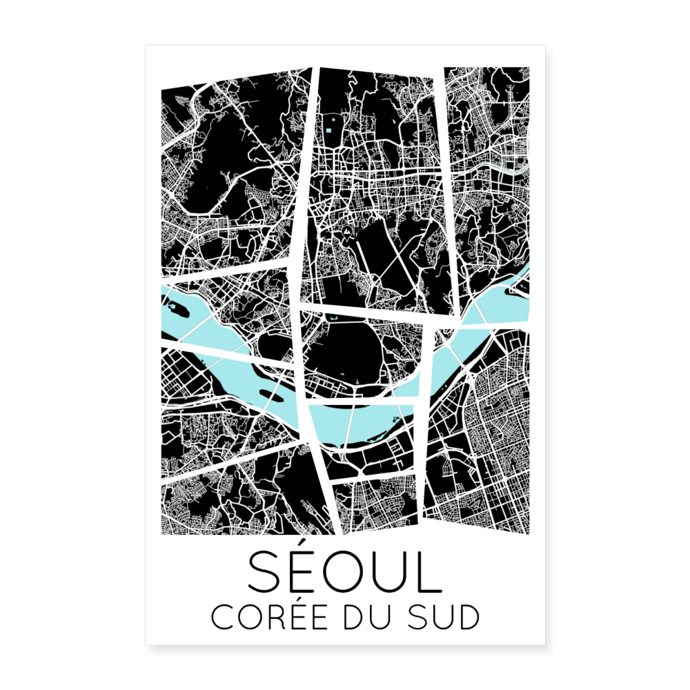 Poster Séoul - Plan Séoul - 40 x 60 cm - blanc