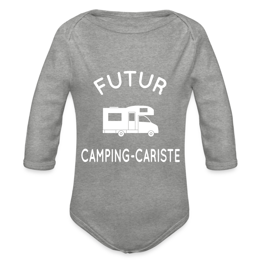 Body Bébé bio manches longues - Futur camping-cariste - gris chiné