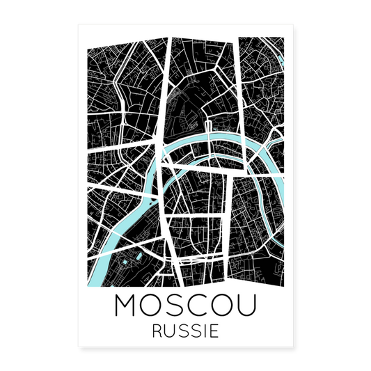 Poster Moscou - Plan Moscou - 40 x 60 cm - blanc