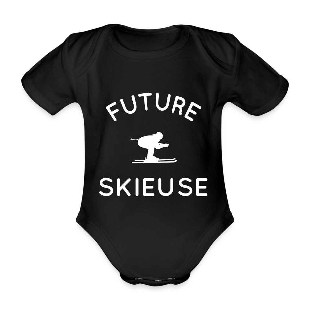 Body Bébé bio manches courtes - Future skieuse - noir