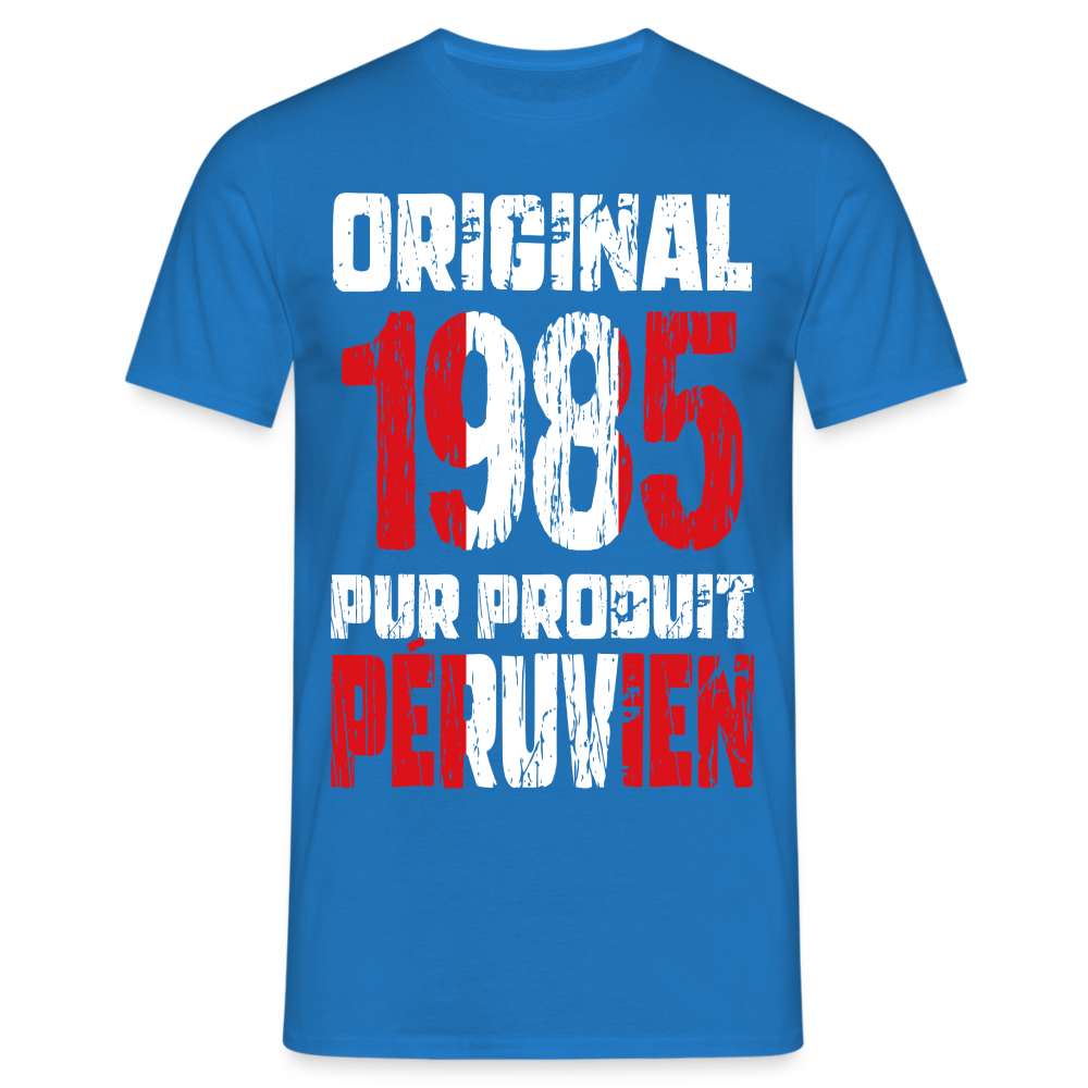 T-shirt Homme - Anniversaire 40 Ans - Original 1985 - Pur produit Péruvien - bleu royal