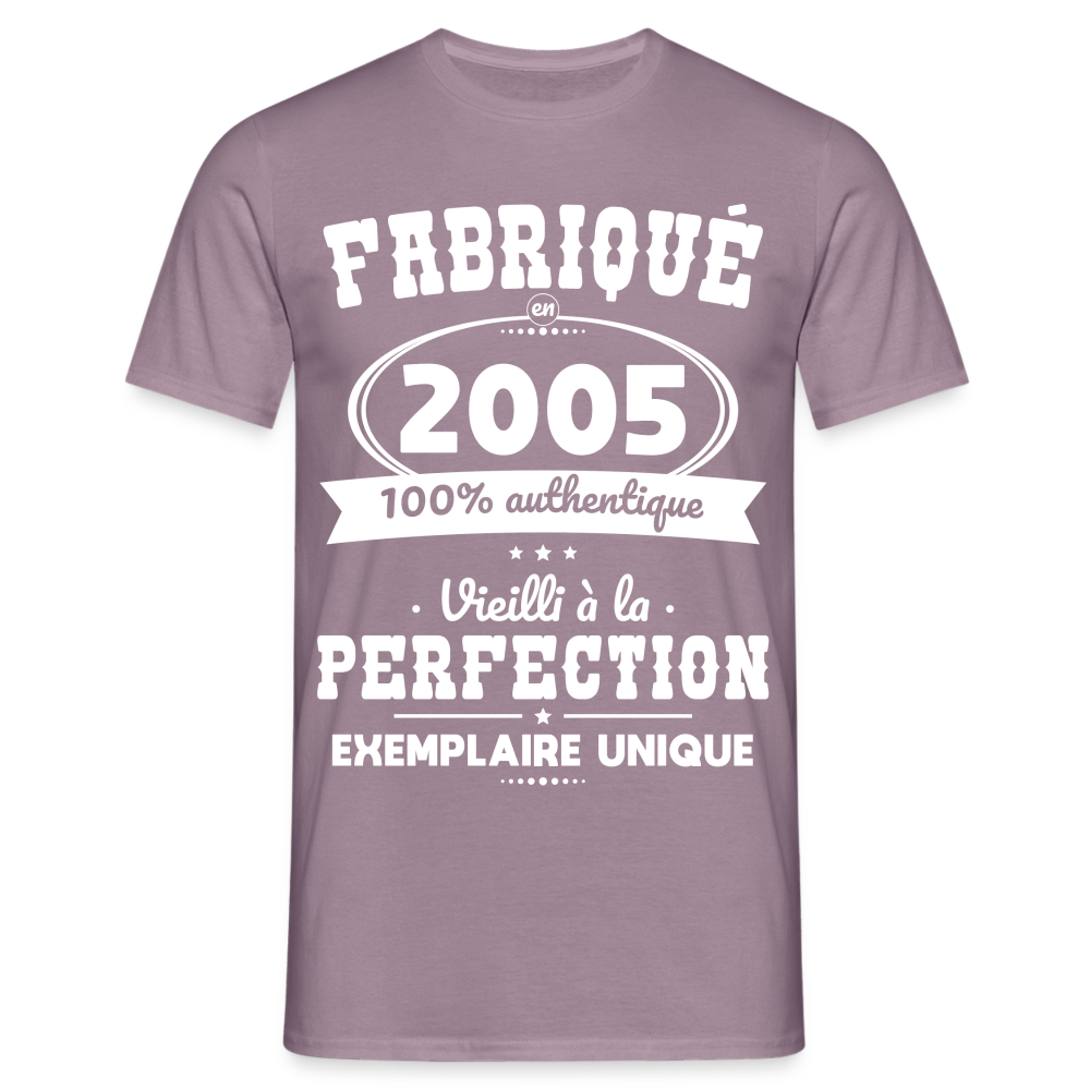 T-shirt Homme - Anniversaire 20 Ans - Fabriqué en 2005 - mauve gris 