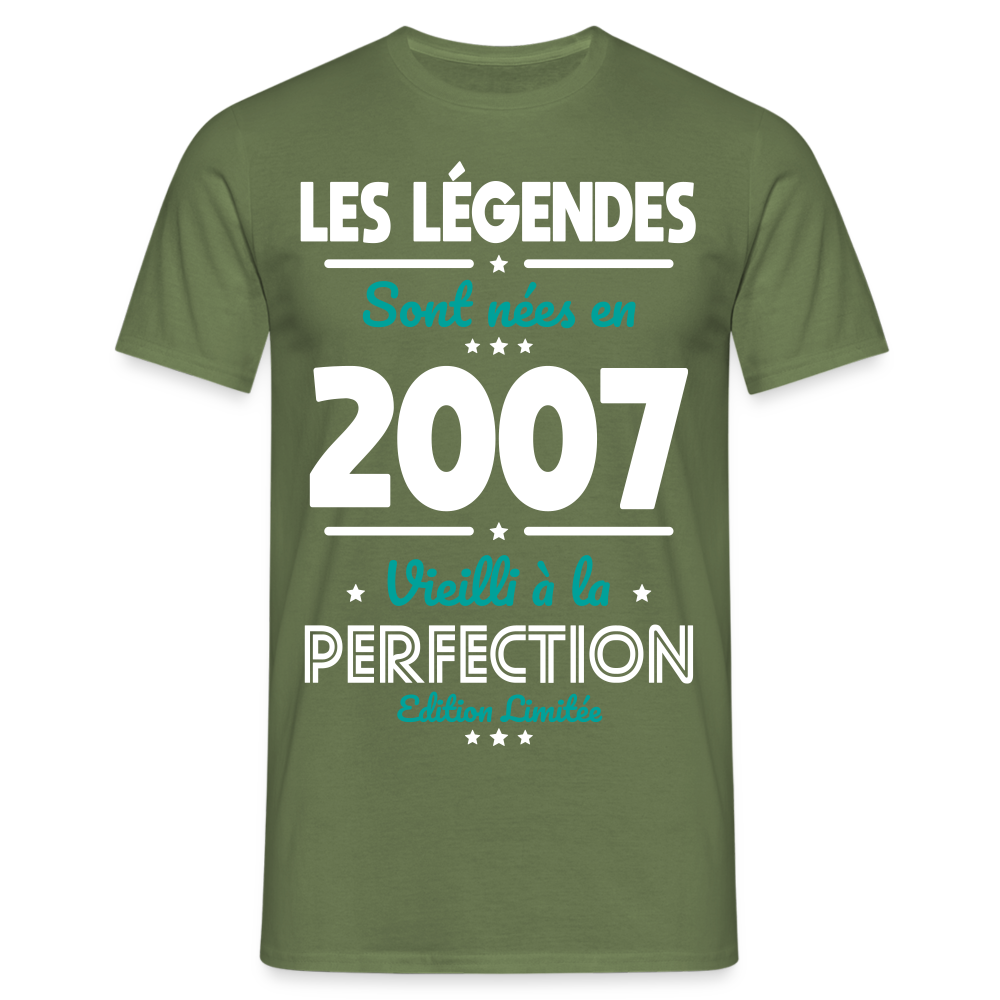 T-shirt Homme - Anniversaire 18 Ans - Les Légendes sont nées en 2007 - vert militaire