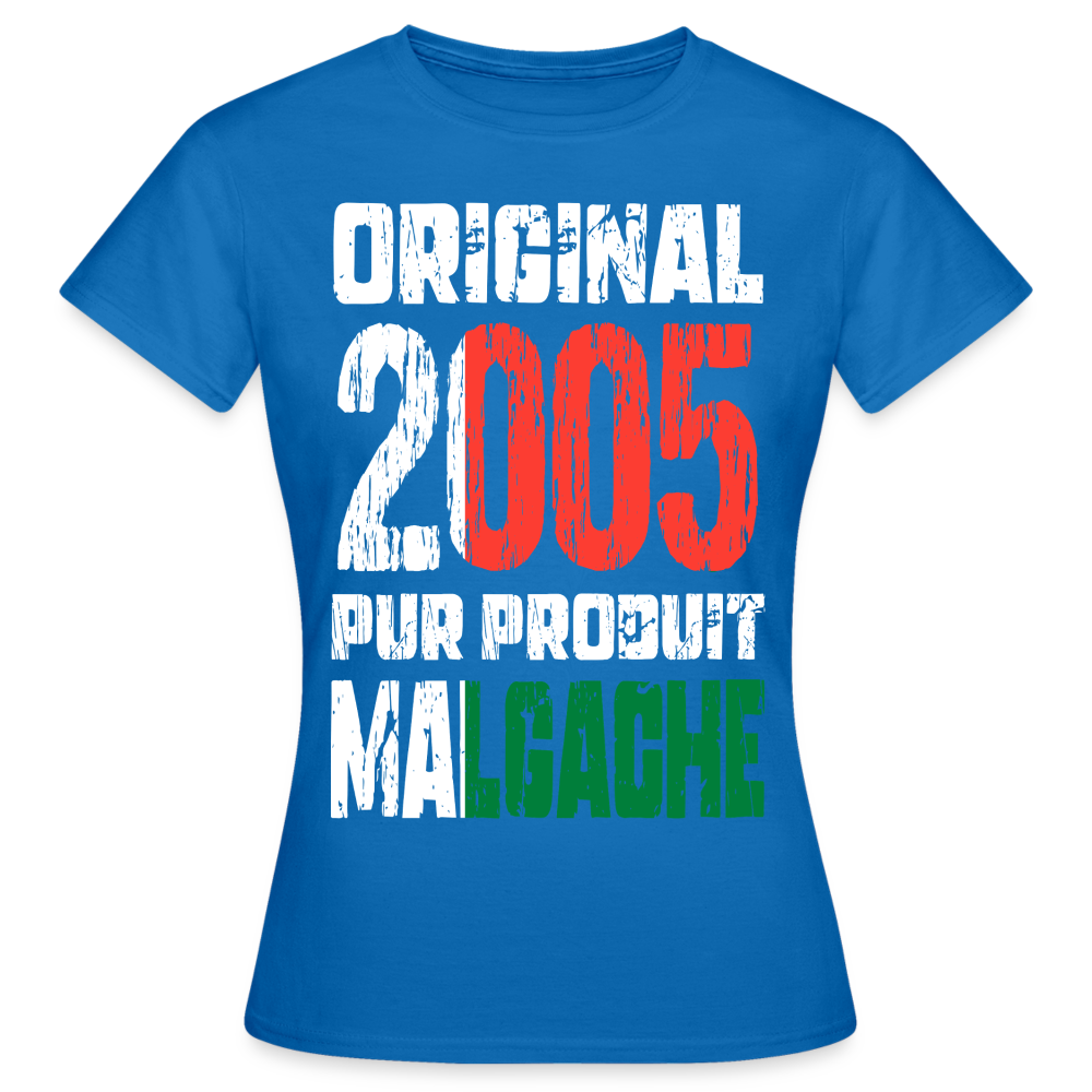 T-shirt Femme - Anniversaire 20 Ans - Original 2005 - Pur produit Malgache - bleu royal