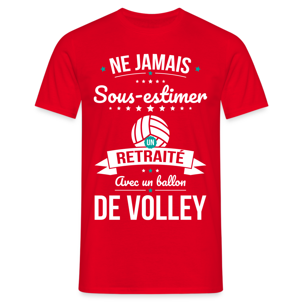 T-shirt Homme - Ne jamais sous-estimer un retraité avec un ballon de volley - rouge