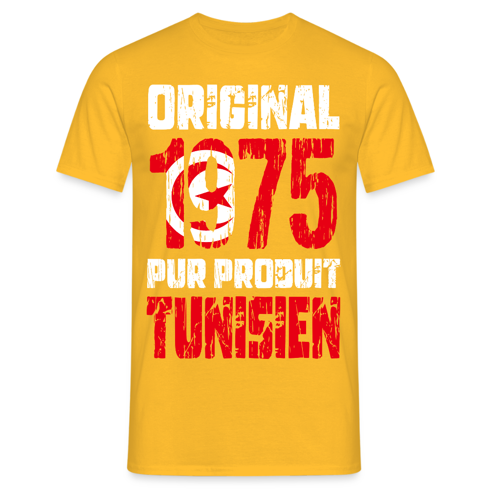 T-shirt Homme - Anniversaire 50 Ans - Original 1975 - Pur produit Tunisien - jaune