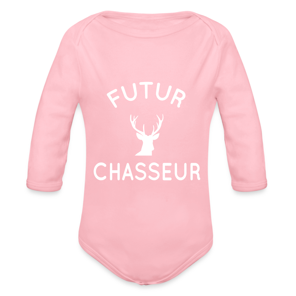 Body Bébé bio manches longues - Futur chasseur - rose clair