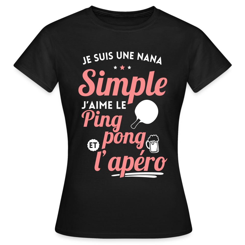 T-shirt Femme - J'aime le ping-pong et l'apéro - noir