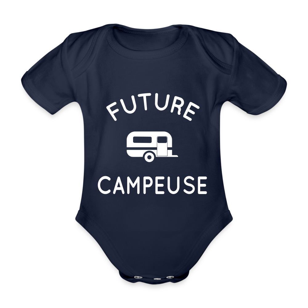 Body Bébé bio manches courtes - Future campeuse - marine foncé