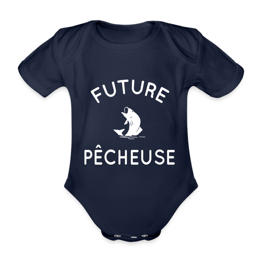 Body Bébé bio manches courtes - Future pêcheuse - marine foncé