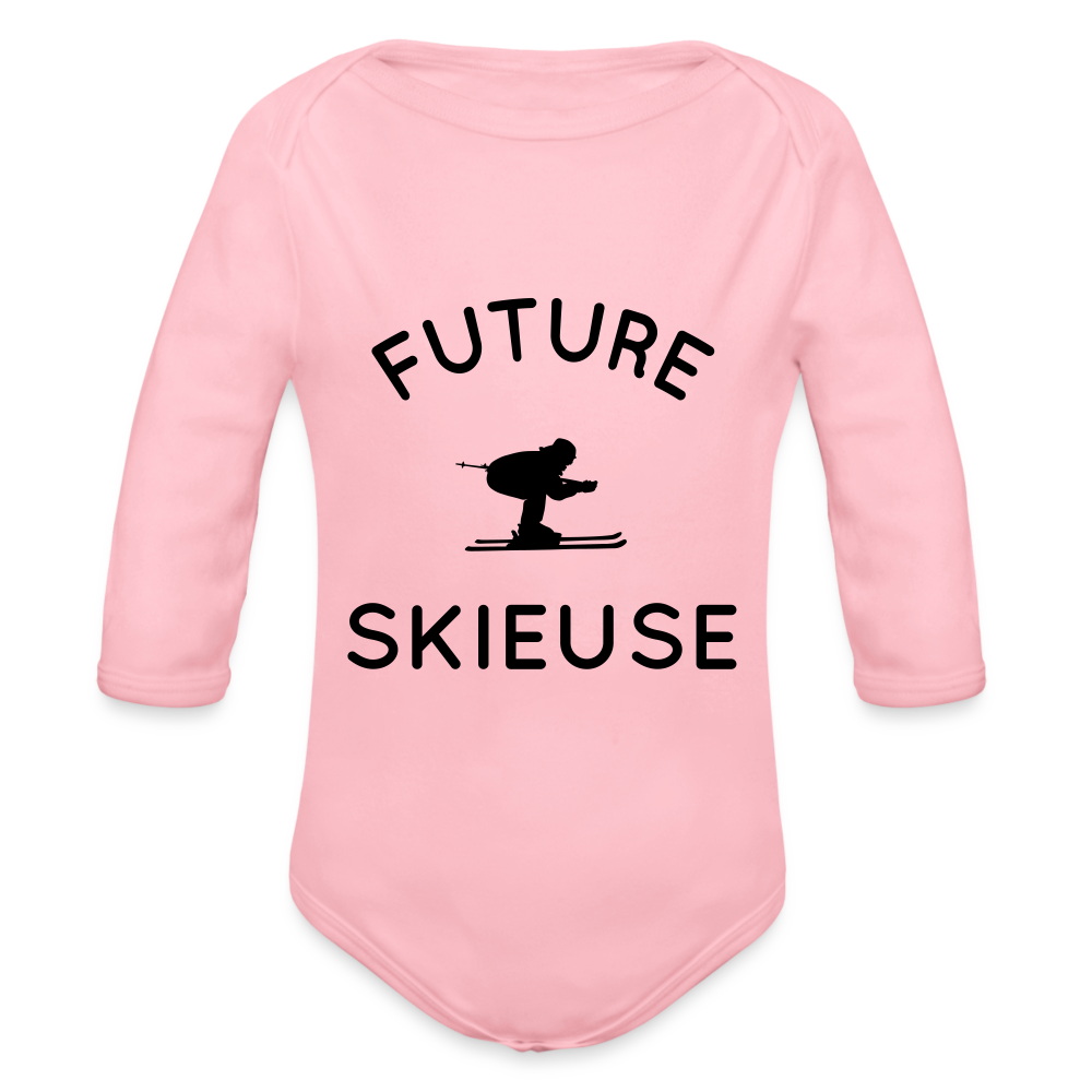 Body Bébé bio manches longues - Future skieuse - rose clair