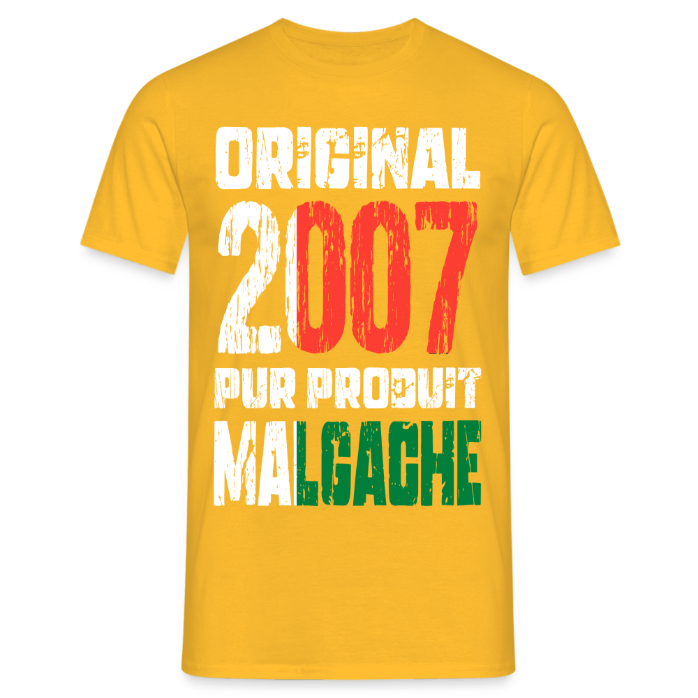 T-shirt Homme - Anniversaire 18 Ans - Original 2007 - Pur produit Malgache - jaune