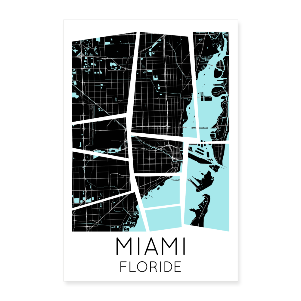 Poster Miami - Plan Miami - 60 x 90 cm - blanc