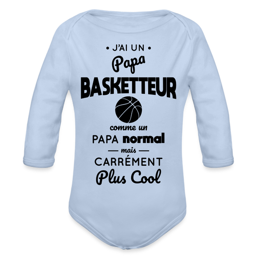 Body Bébé bio manches longues - J'ai un papa basketteur - ciel