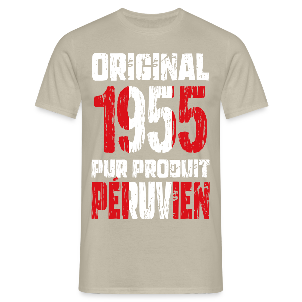 T-shirt Homme - Anniversaire 70 Ans - Original 1955 - Pur produit Péruvien - beige sable