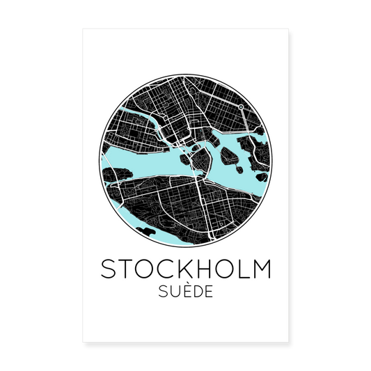 Poster Stockholm - Plan Stockholm - 20 x 30 cm - blanc