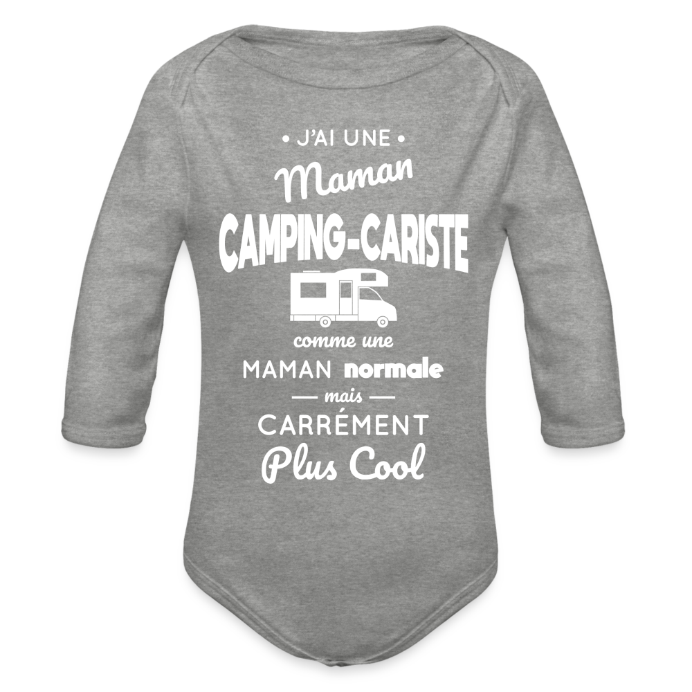 Body Bébé bio manches longues - J'ai une maman camping-cariste - gris chiné