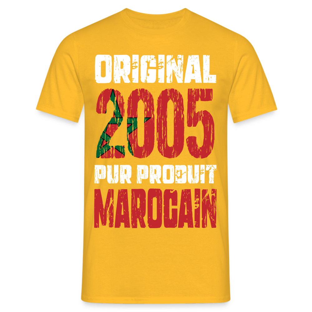 T-shirt Homme - Anniversaire 20 Ans - Original 2005 - Pur produit Marocain - jaune