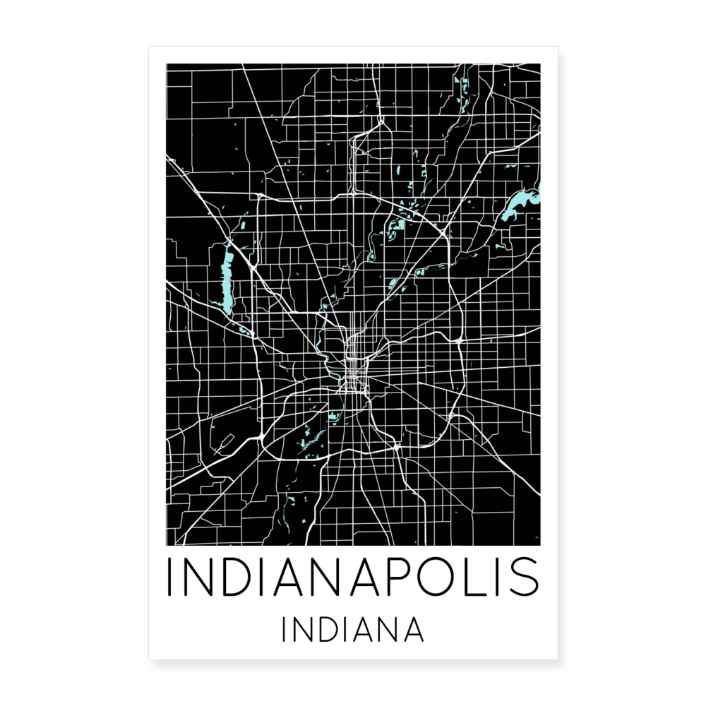 Poster Indianapolis - Plan Indianapolis - 60 x 90 cm - blanc