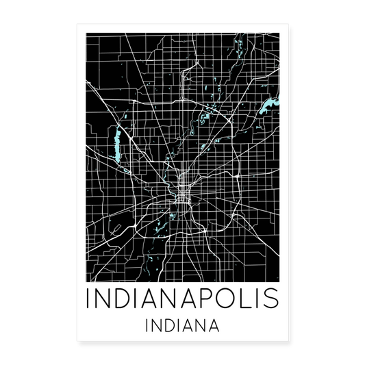 Poster Indianapolis - Plan Indianapolis - 60 x 90 cm - blanc