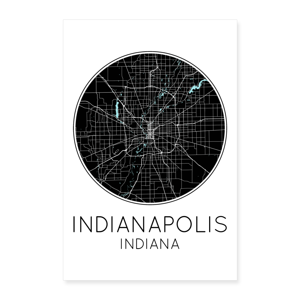 Poster Indianapolis - Plan Indianapolis - 60 x 90 cm - blanc