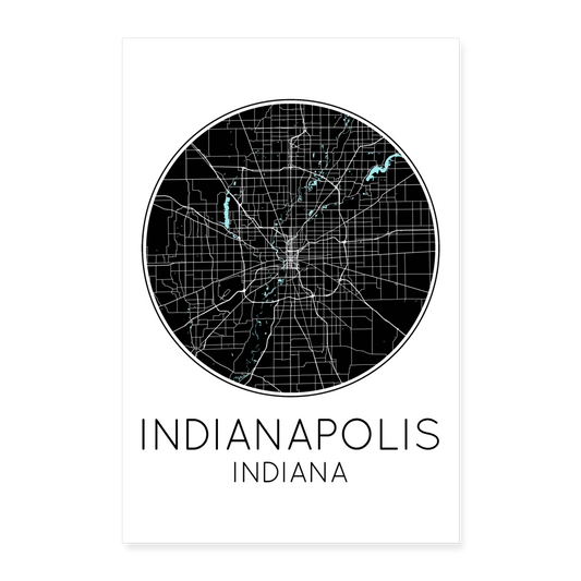 Poster Indianapolis - Plan Indianapolis - 60 x 90 cm - blanc