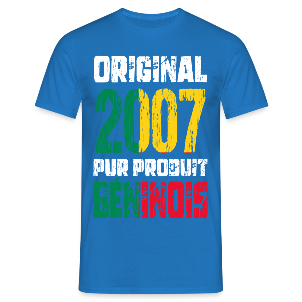 T-shirt Homme - Anniversaire 18 Ans - Original 2007 - Pur produit Béninois - bleu royal