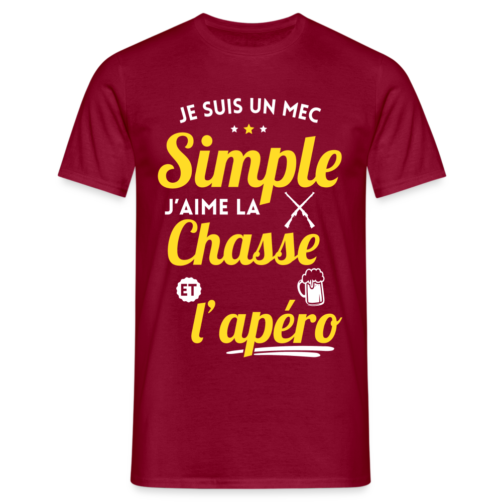 T-shirt Homme - J'aime la chasse et l'apéro - rouge brique