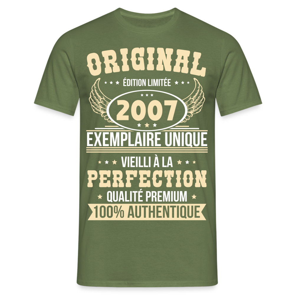 T-shirt Homme - Anniversaire 18 Ans - Original 2007 - vert militaire