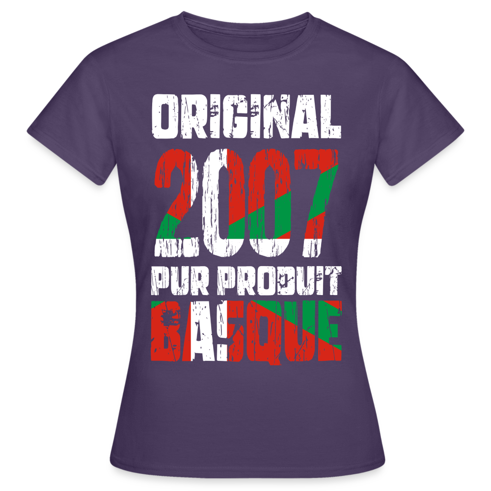 T-shirt Femme - Anniversaire 18 Ans - Original 2007 - Pur produit Basque - violet foncé