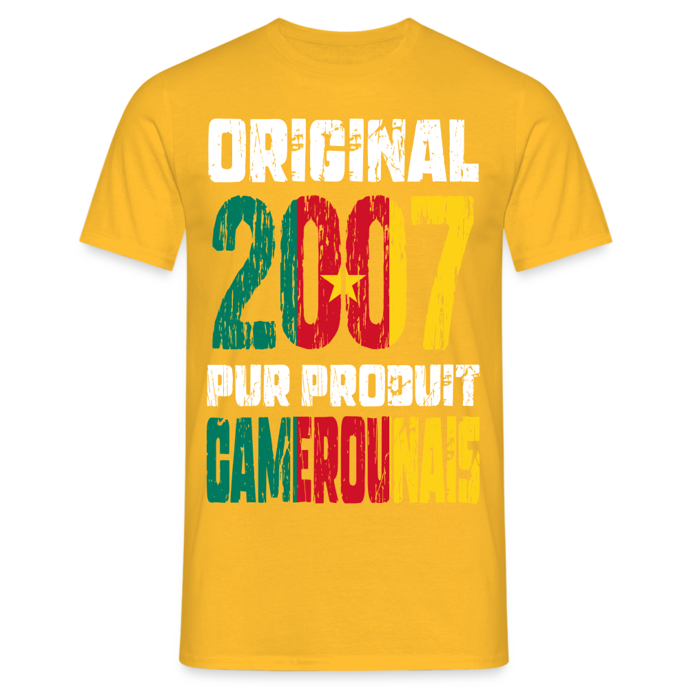 T-shirt Homme - Anniversaire 18 Ans - Original 2007 - Pur produit Camerounais - jaune