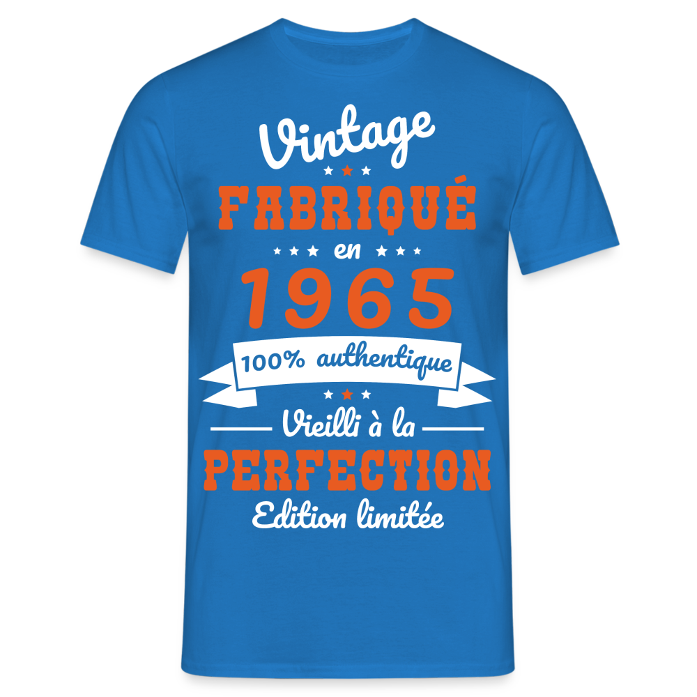 T-shirt Homme - Anniversaire 60 Ans - Vintage fabriqué en 1965 - bleu royal