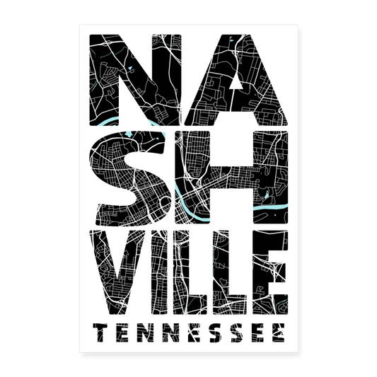 Poster Nashville - Plan Nashville - 40 x 60 cm - blanc