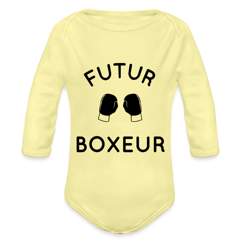 Body Bébé bio manches longues - Futur boxeur - jaune délavé