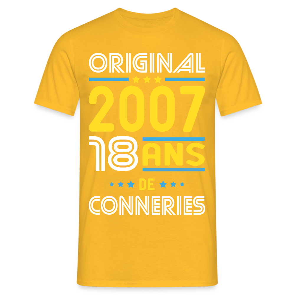 T-shirt Homme - Anniversaire 18 Ans - Original 2007 - Conneries - jaune