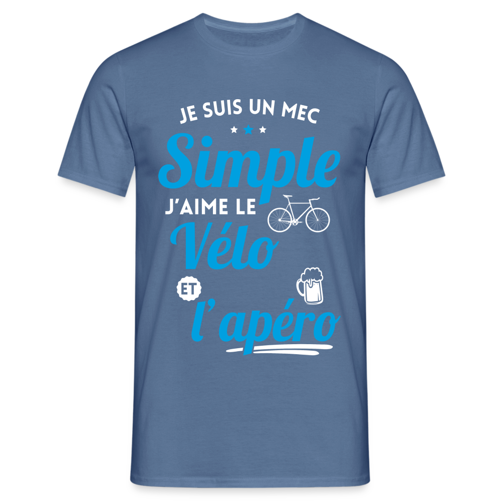 T-shirt Homme -  J'aime le vélo et l'apéro - bleu pigeon 