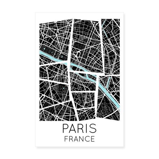 Poster Paris - Plan Paris - 20 x 30 cm - blanc