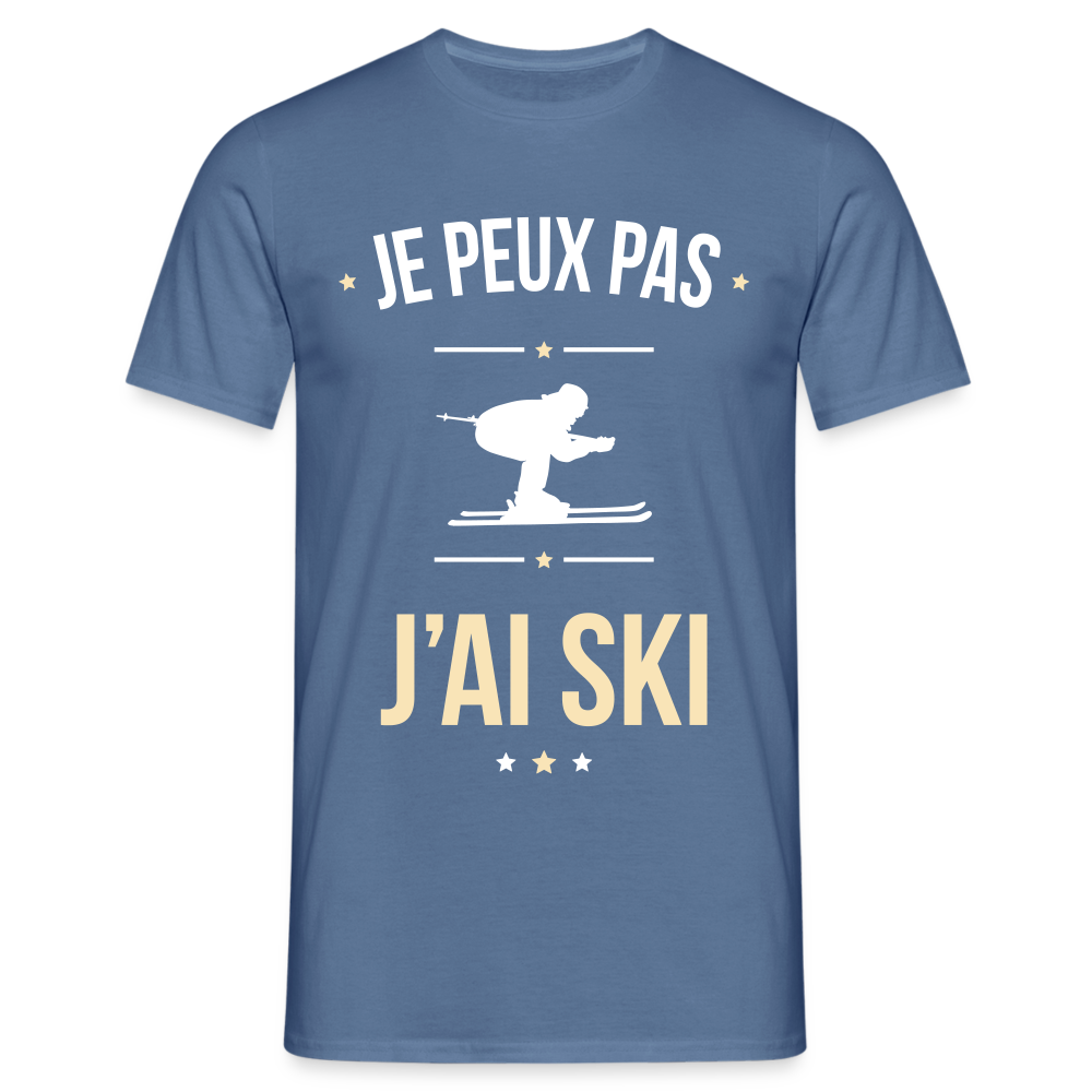 T-shirt Homme - Je peux pas j'ai Ski - bleu pigeon 