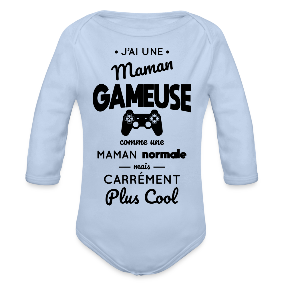 Body Bébé bio manches longues - J'ai une maman gameuse - ciel