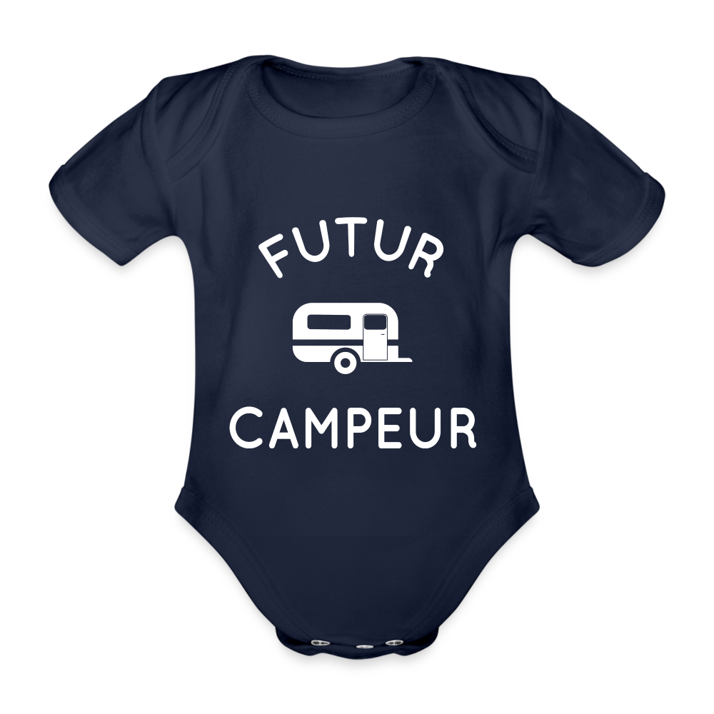 Body Bébé bio manches courtes - Futur campeur - marine foncé