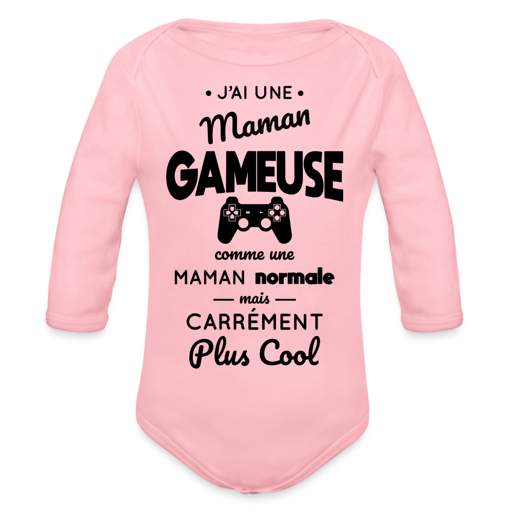 Body Bébé bio manches longues - J'ai une maman gameuse - rose clair